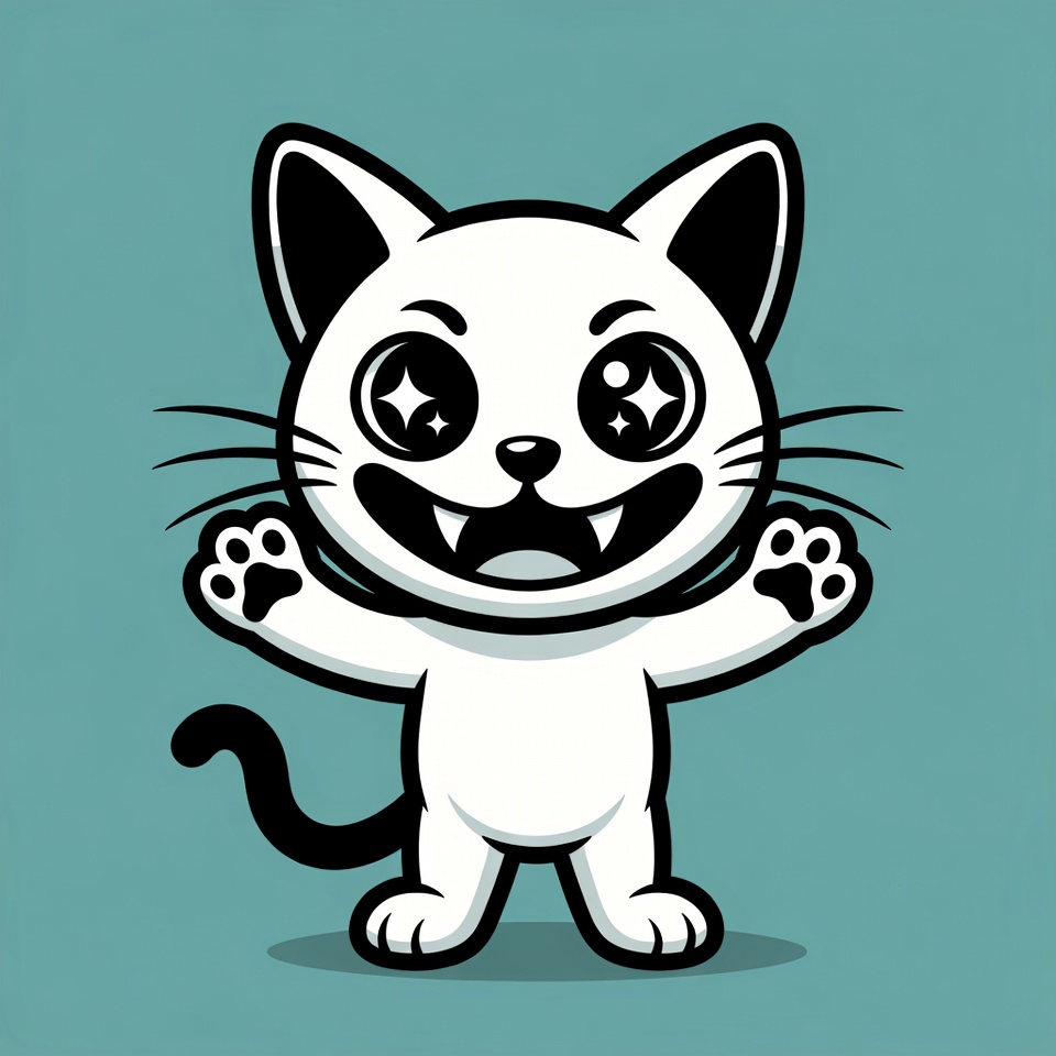 Cute cartoon white cat smiling Cute cartoon white cat smiling
