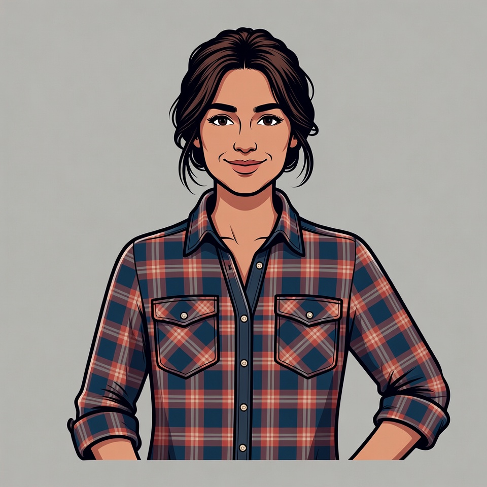 Smiling woman in plaid shirt Smiling woman in plaid shirt