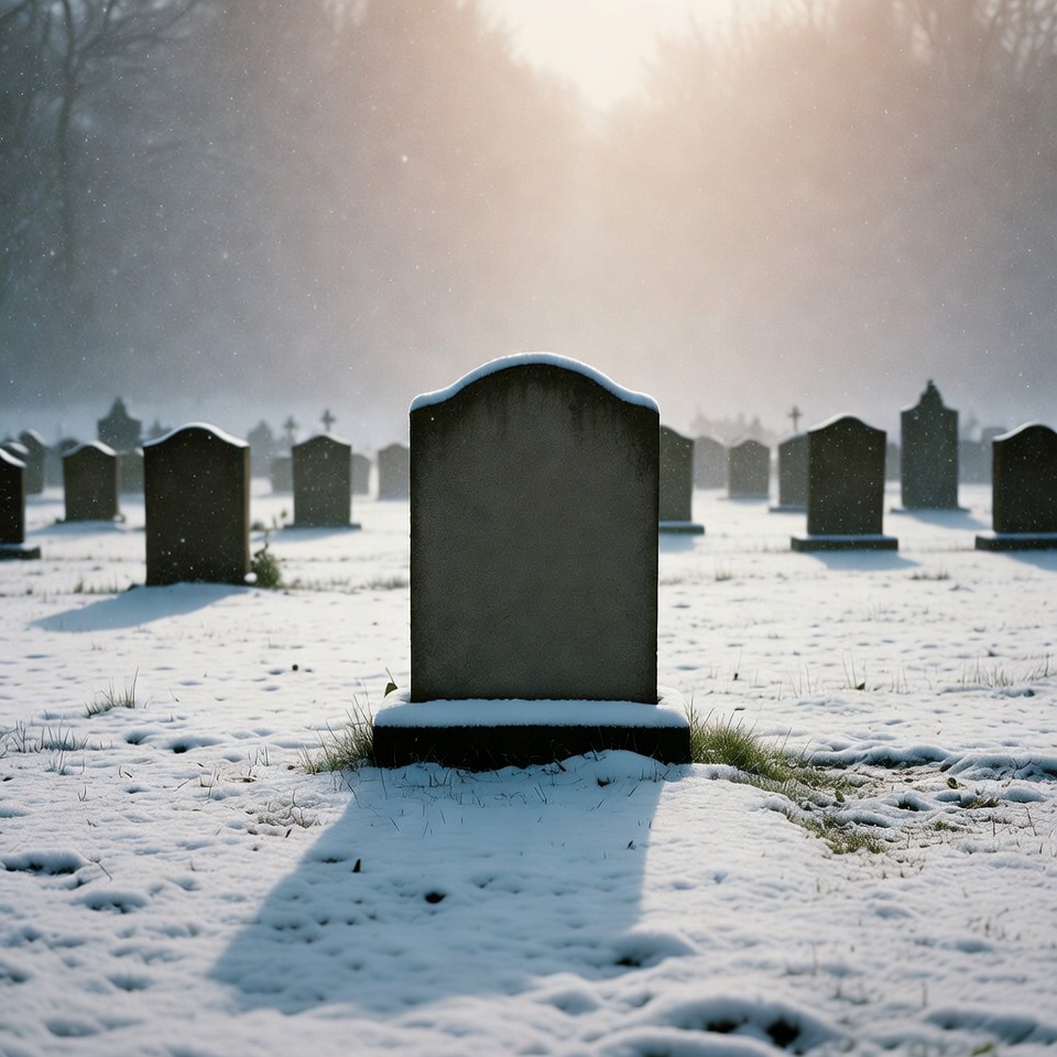 Snowy Cemetery with Gravestones at Sunset Snowy Cemetery with Gravestones at Sunset