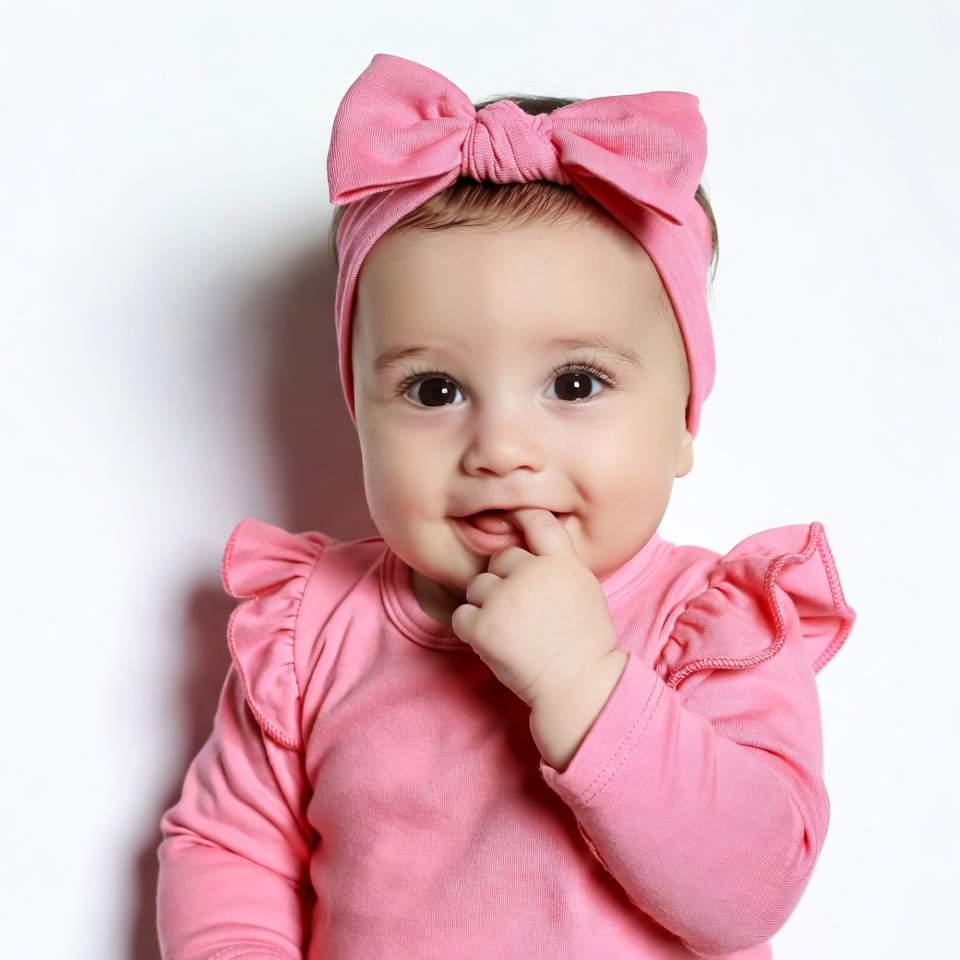 Baby girl in pink bow headband Baby girl in pink bow headband