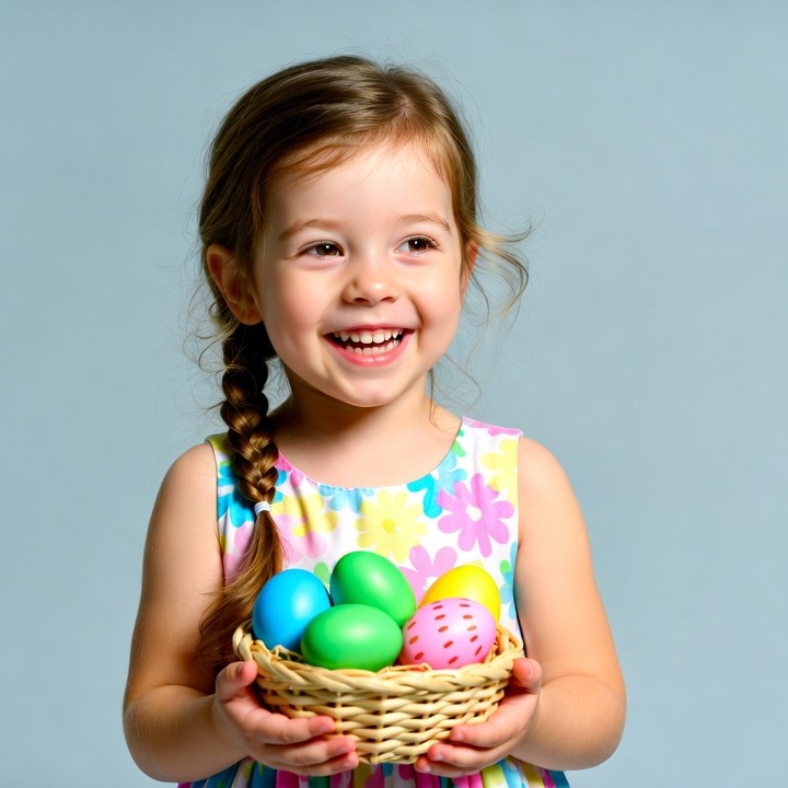 Girl holding Easter eggs basket Girl holding Easter eggs basket