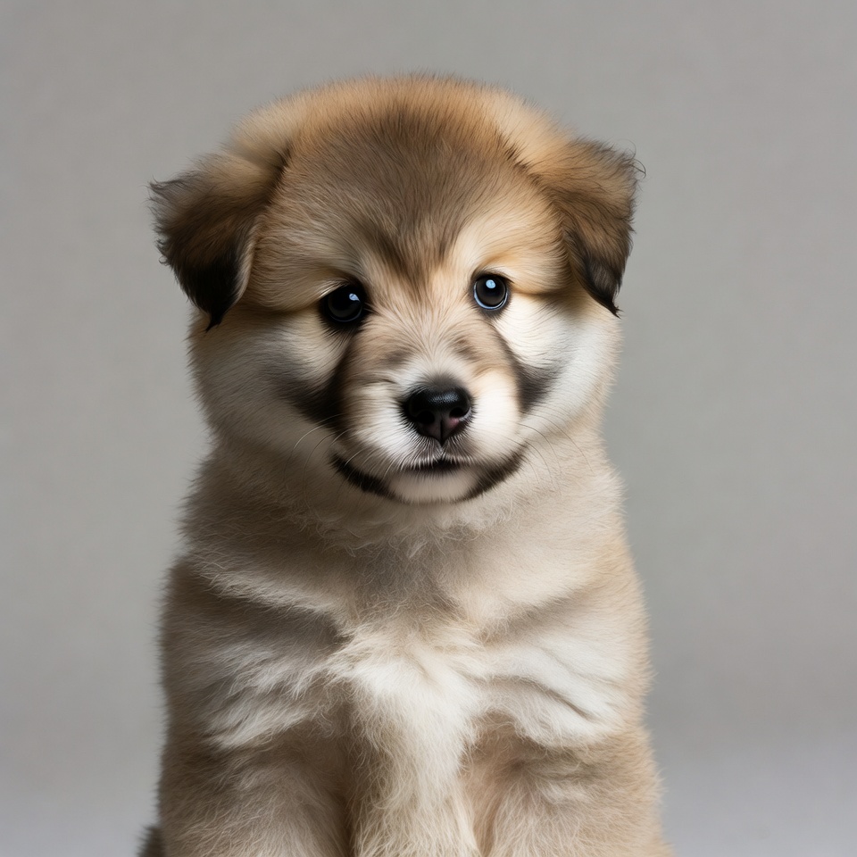 Cute fluffy puppy on gray background Cute fluffy puppy on gray background