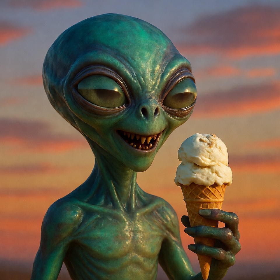 Alien holding ice cream cone Alien holding ice cream cone