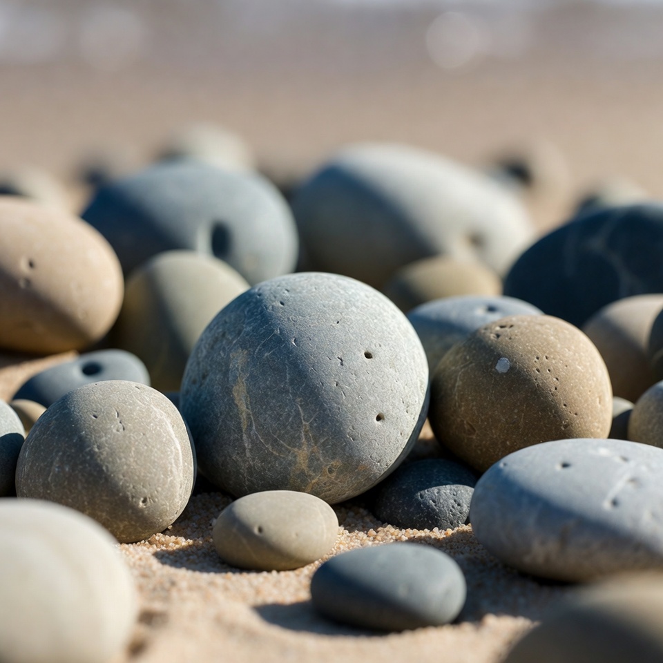 Smooth pebbles on sandy beach Smooth pebbles on sandy beach