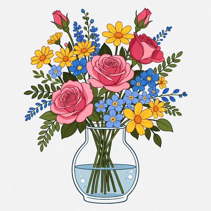 Colorful Flowers in Glass Vase Colorful Flowers in Glass Vase