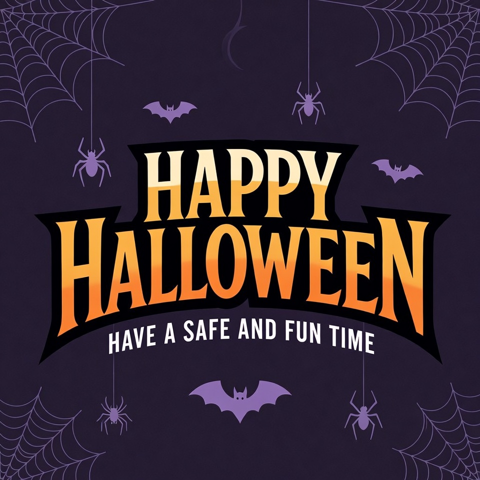 Happy Halloween graphic with bats and spiders Happy Halloween graphic with bats and spiders