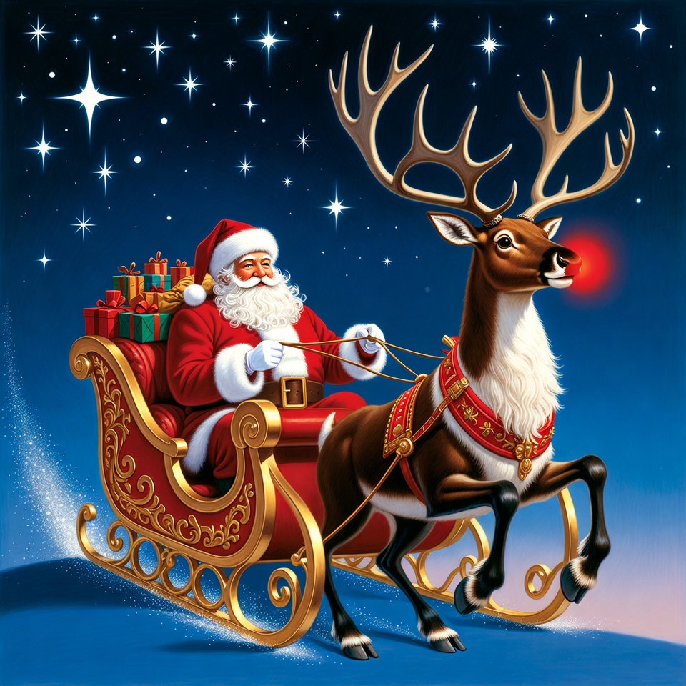 Santa Claus riding sleigh with reindeer Santa Claus riding sleigh with reindeer
