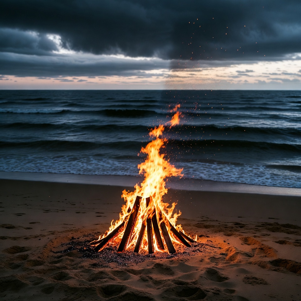 Bonfire on Beach at Night Bonfire on Beach at Night