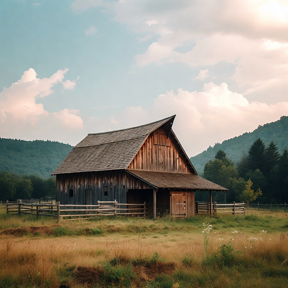 Rustic Wooden Barn in Mountain Meadow Rustic Wooden Barn in Mountain Meadow