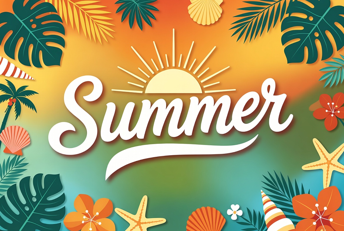 Summer Text with Tropical Elements Summer Text with Tropical Elements