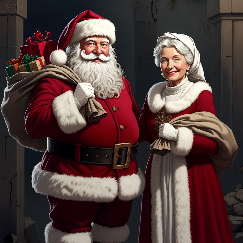 Santa Claus and Mrs. Claus with gifts Santa Claus and Mrs. Claus with gifts