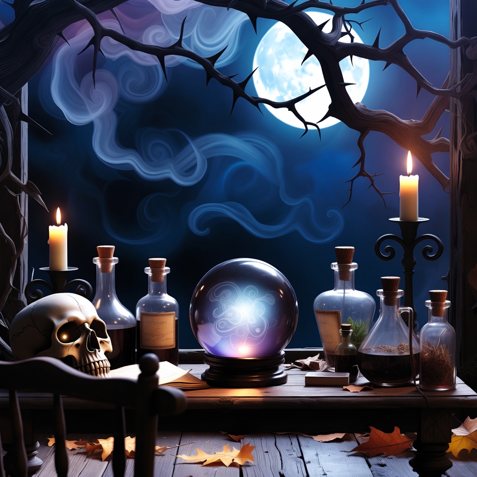 Crystal Ball on Witch Table Crystal Ball on Witch Table