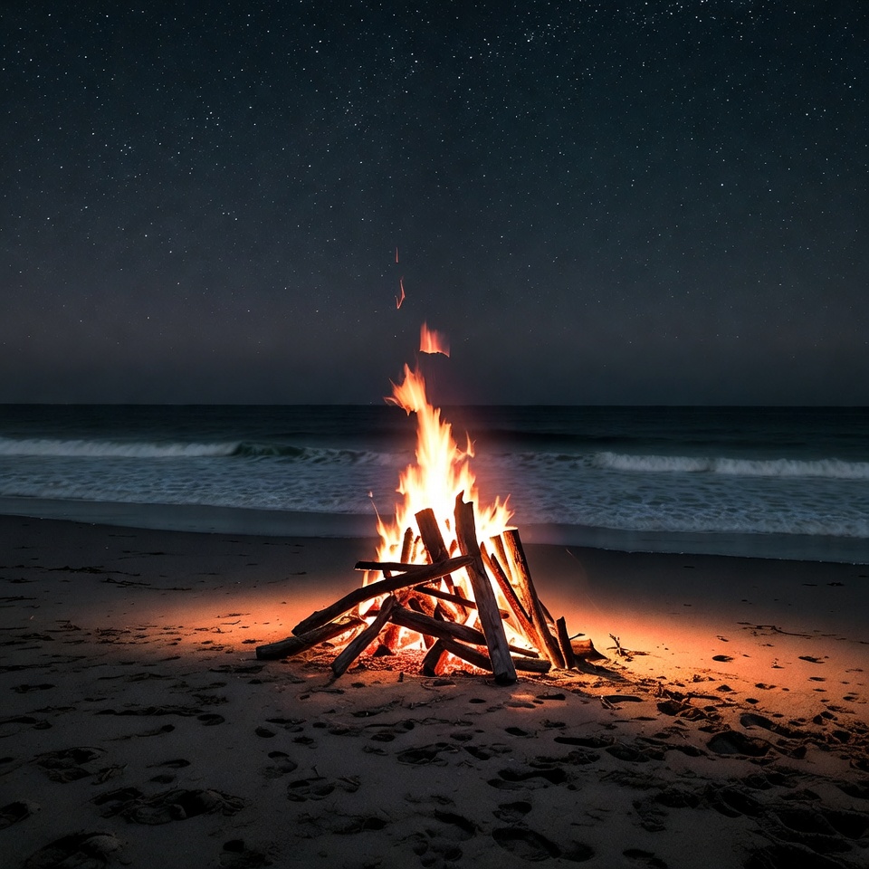 Bonfire on Beach at Night Bonfire on Beach at Night