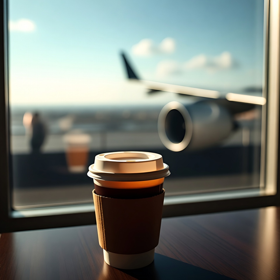 Coffee cup with airplane view Coffee cup with airplane view