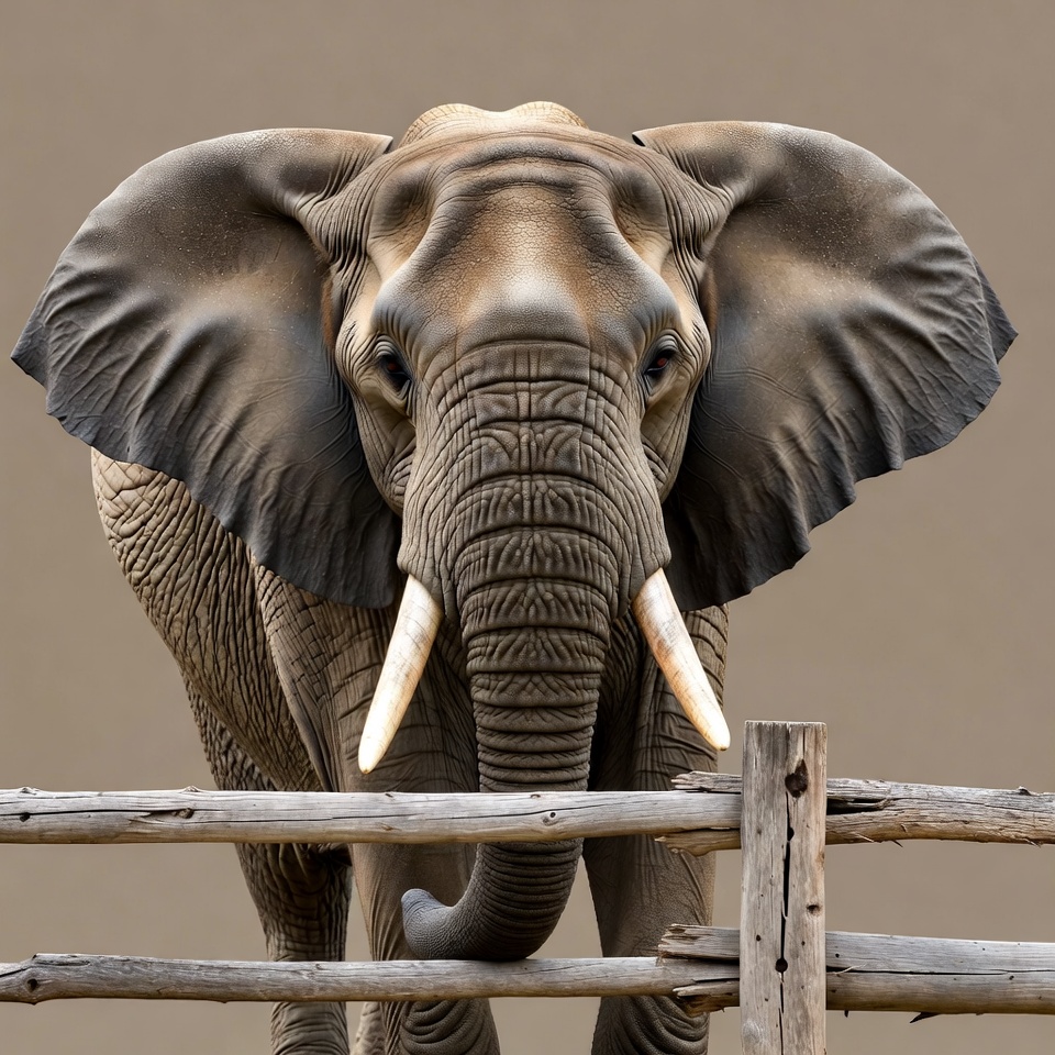 Elephant peering over wooden fence Elephant peering over wooden fence