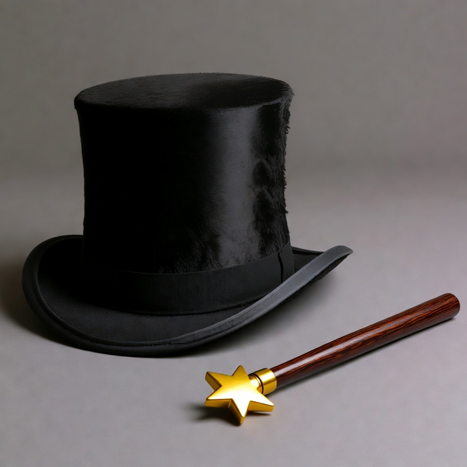 Black Top Hat with Magic Wand Black Top Hat with Magic Wand