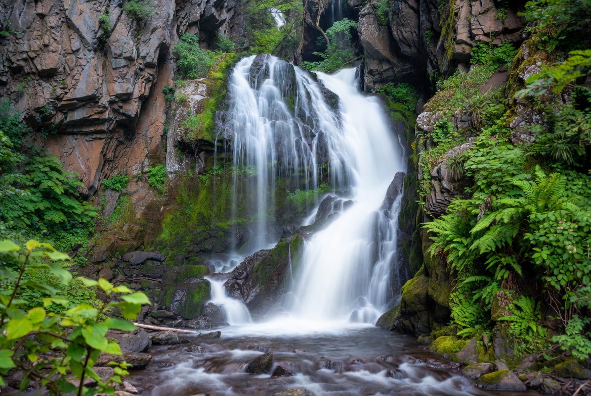 Majestic waterfall cascading in rocky gorge Majestic waterfall cascading in rocky gorge