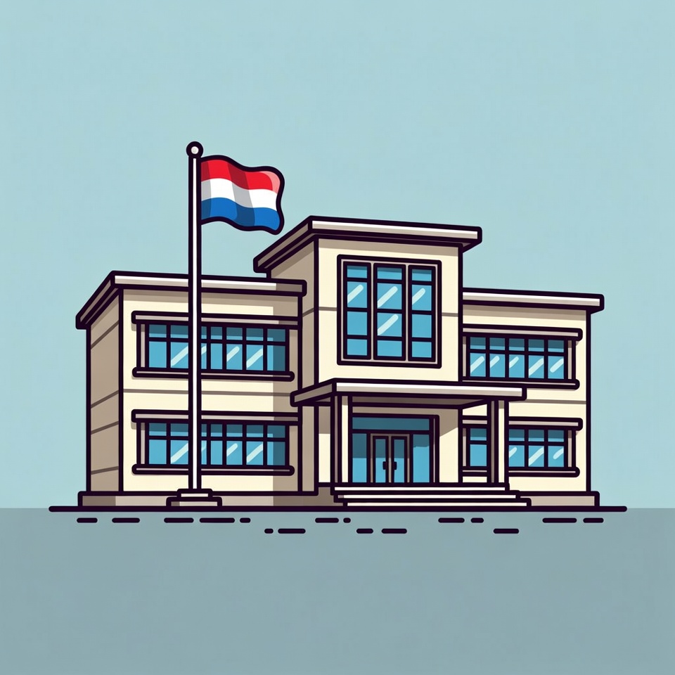 Dutch School Building with Flag Dutch School Building with Flag