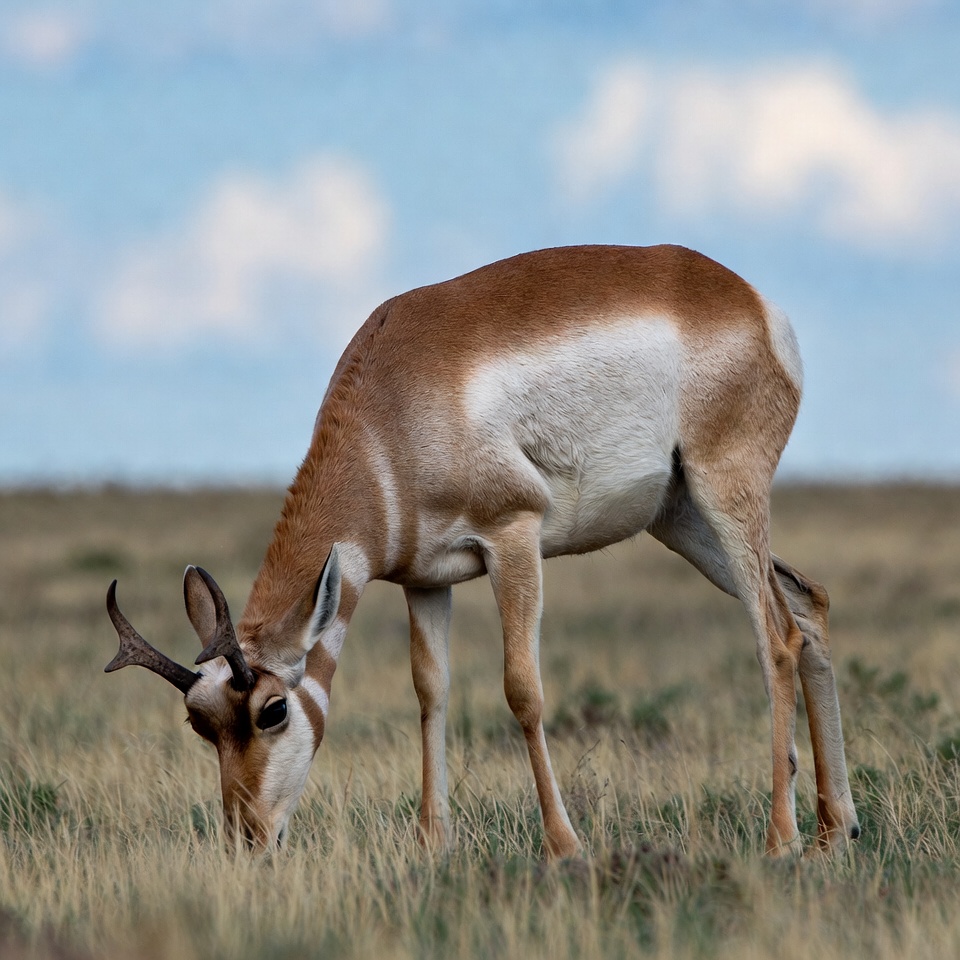 Pronghorn antelope grazing in field Pronghorn antelope grazing in field