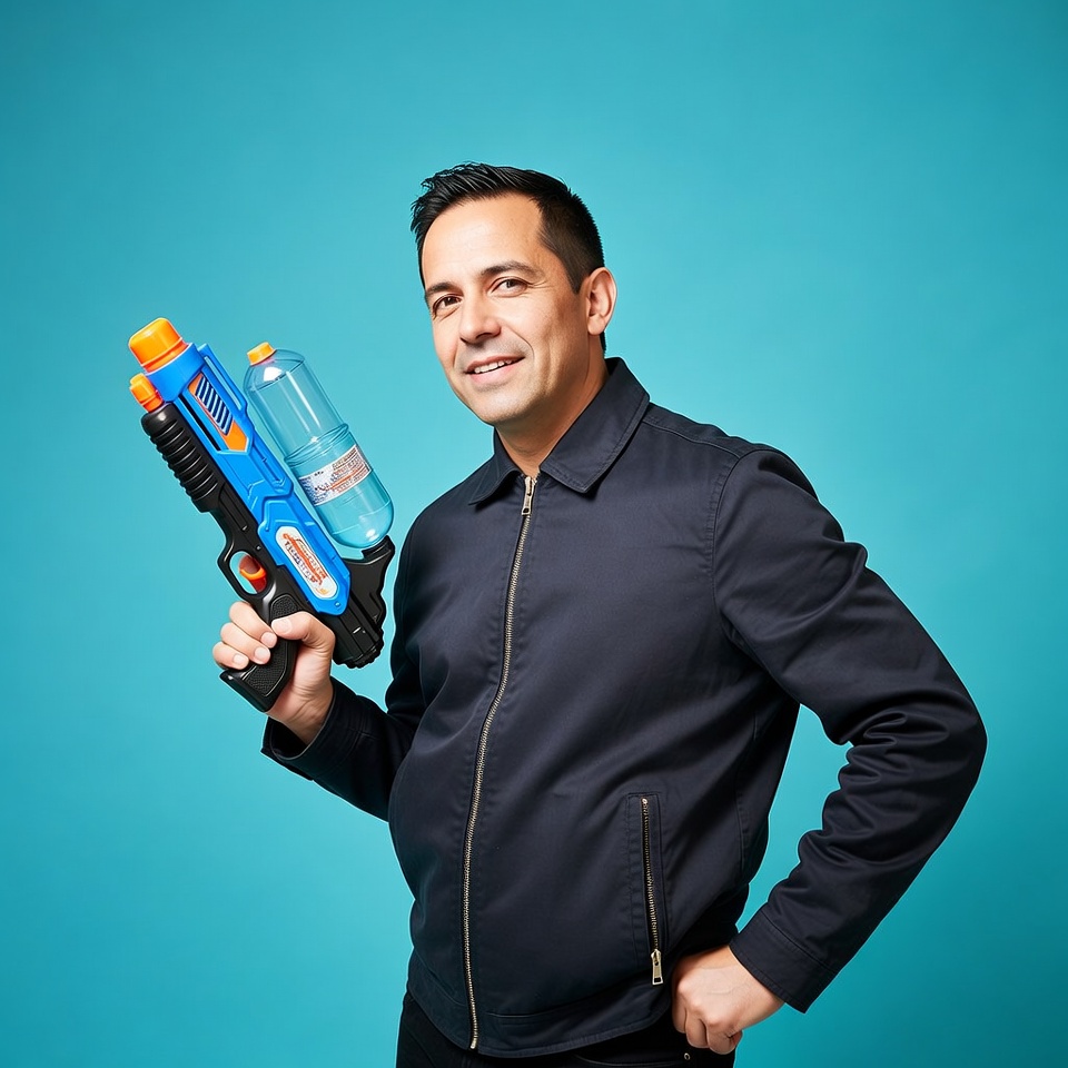 Man holding blue water gun Man holding blue water gun