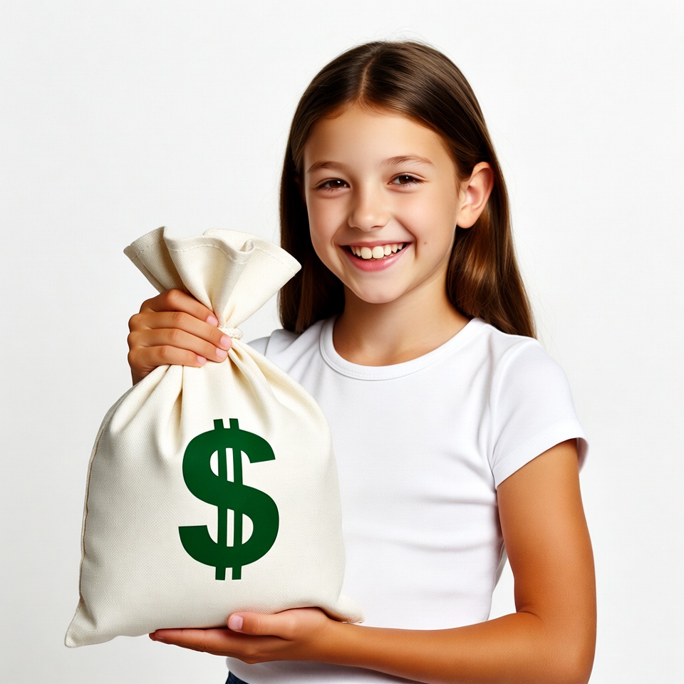 Girl holding money bag Girl holding money bag