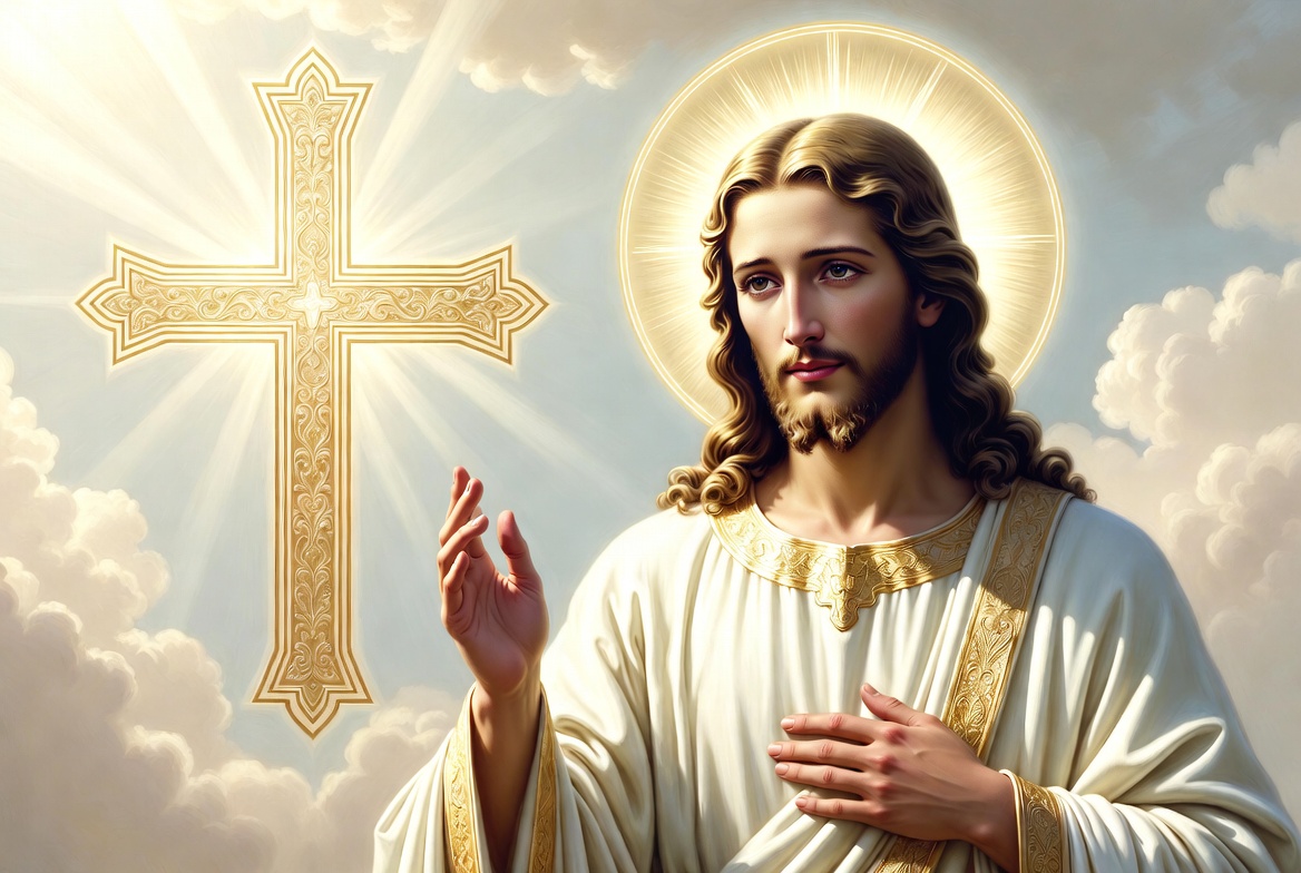 Jesus Christ with golden cross Jesus Christ with golden cross