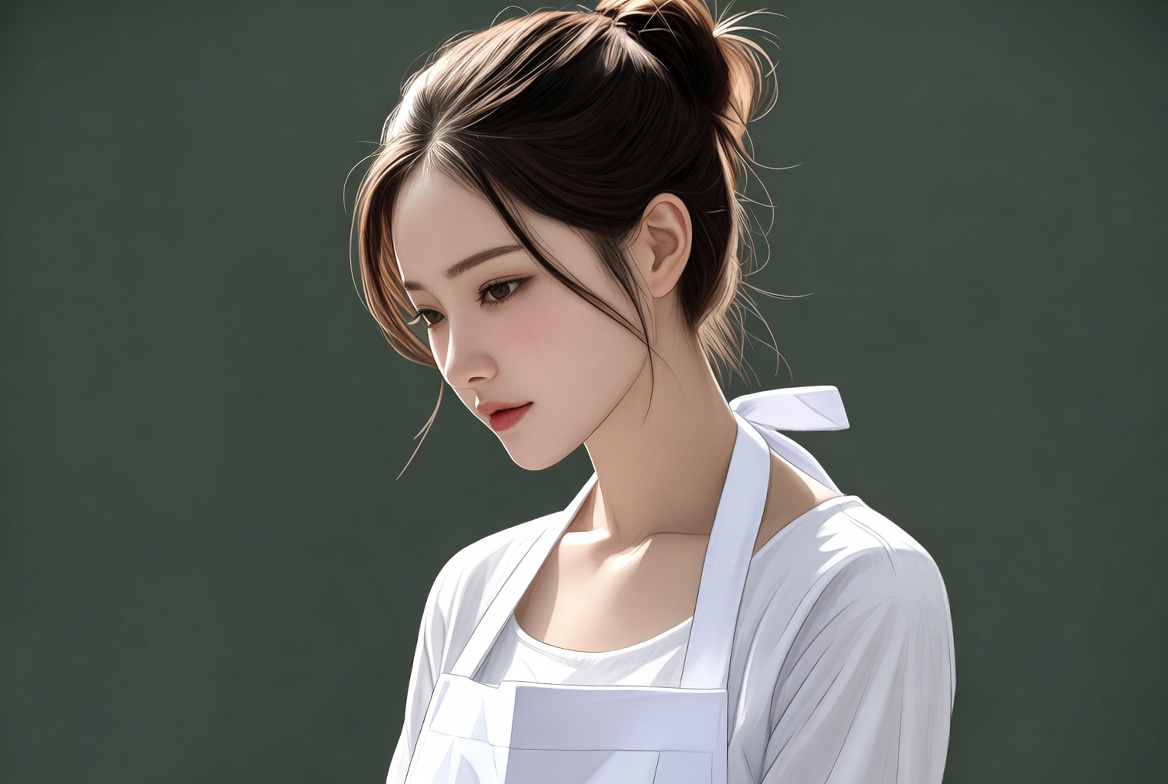 Asian woman in white apron Asian woman in white apron