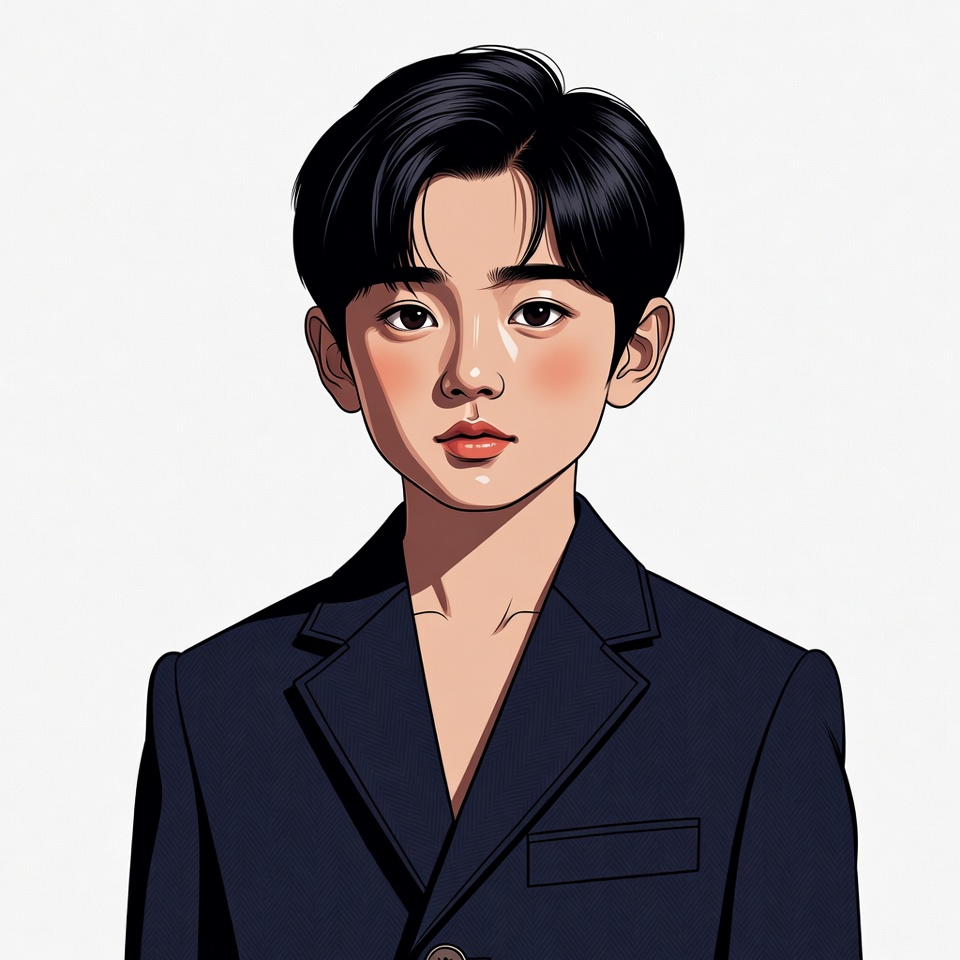Asian boy in navy suit illustration Asian boy in navy suit illustration