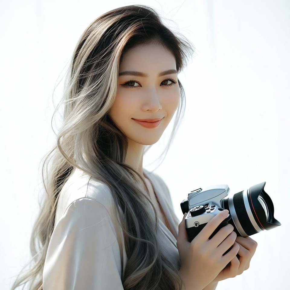 Asian woman holding camera Asian woman holding camera