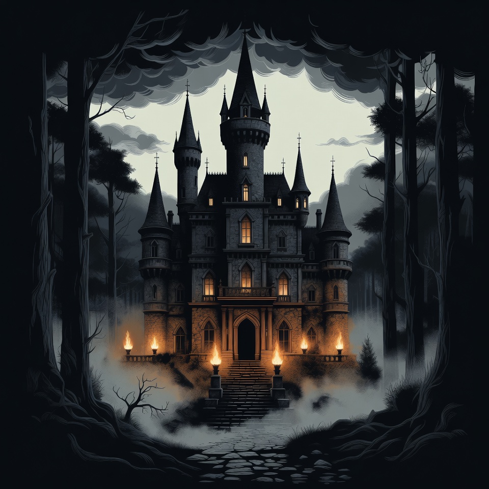 Gothic Castle in Dark Forest Gothic Castle in Dark Forest