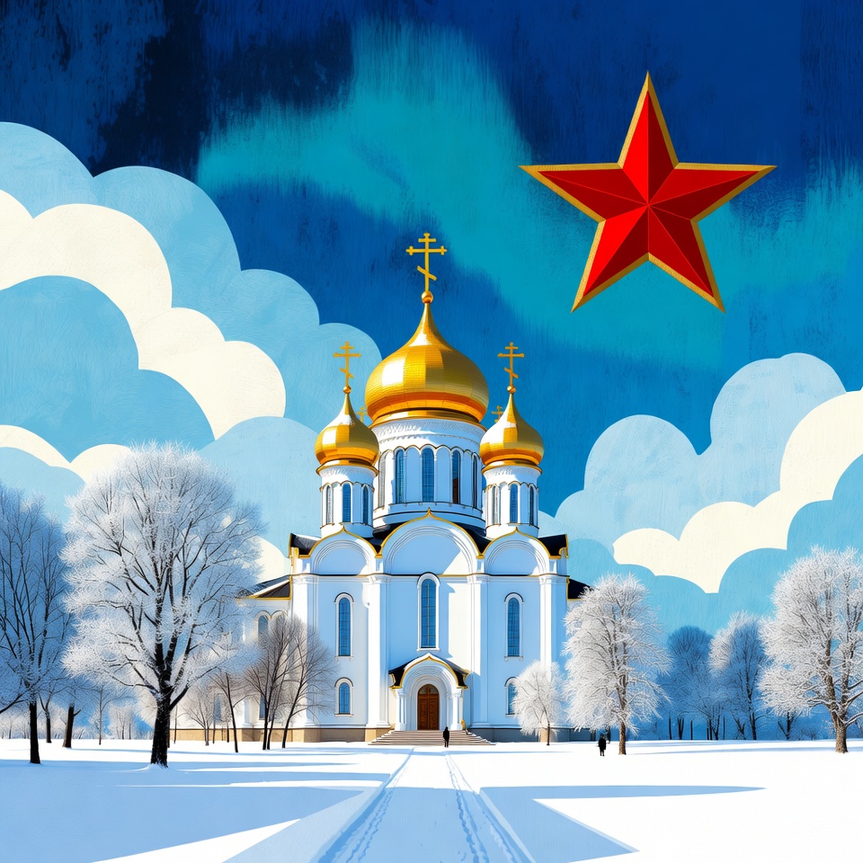 Russian Orthodox Church with Red Star Russian Orthodox Church with Red Star