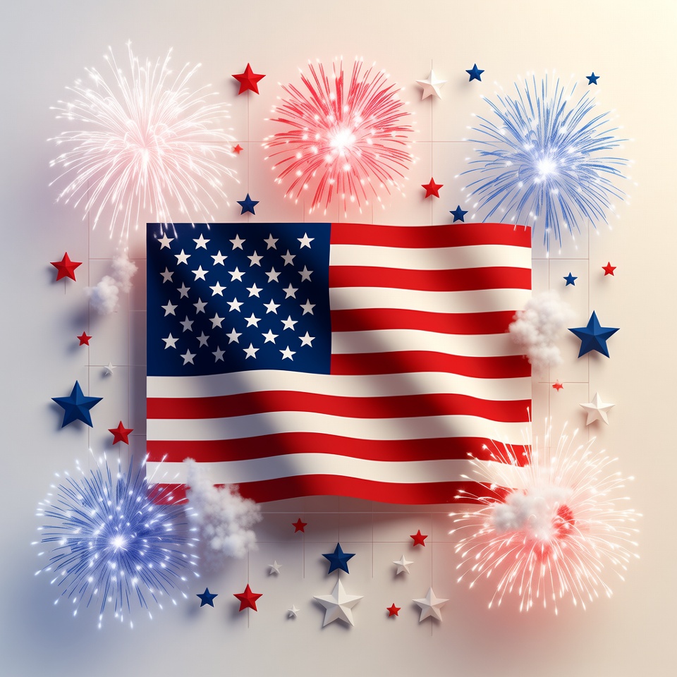 American Flag with Fireworks and Stars American Flag with Fireworks and Stars