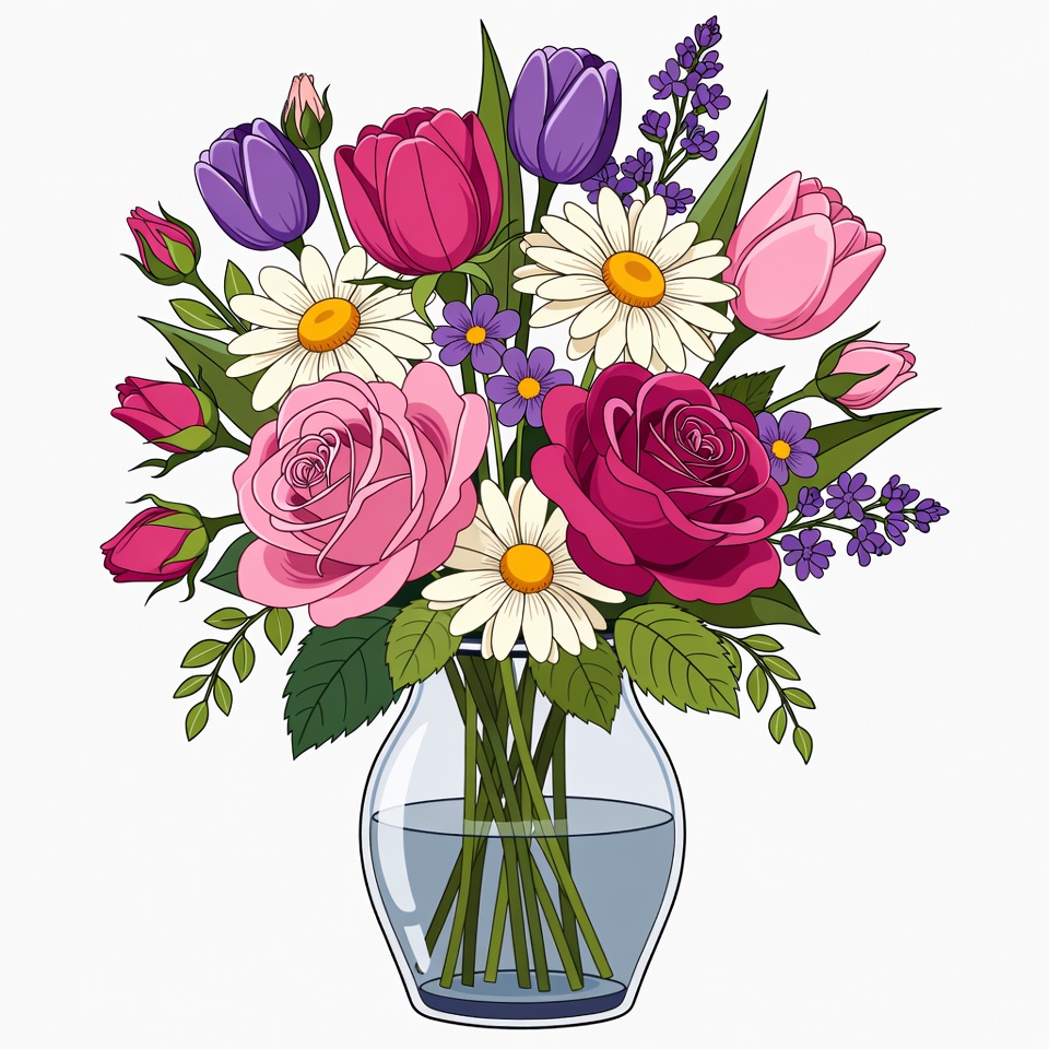 Colorful Flowers in Glass Vase Colorful Flowers in Glass Vase
