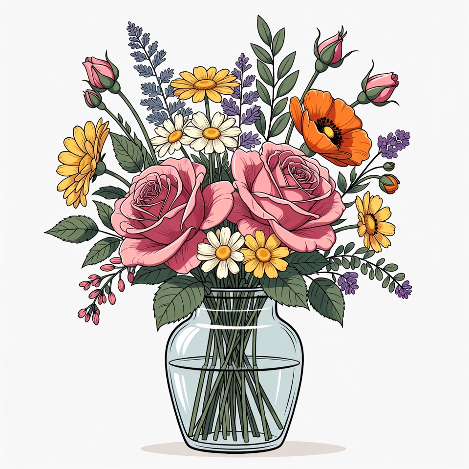 Colorful Flowers in Glass Vase Colorful Flowers in Glass Vase