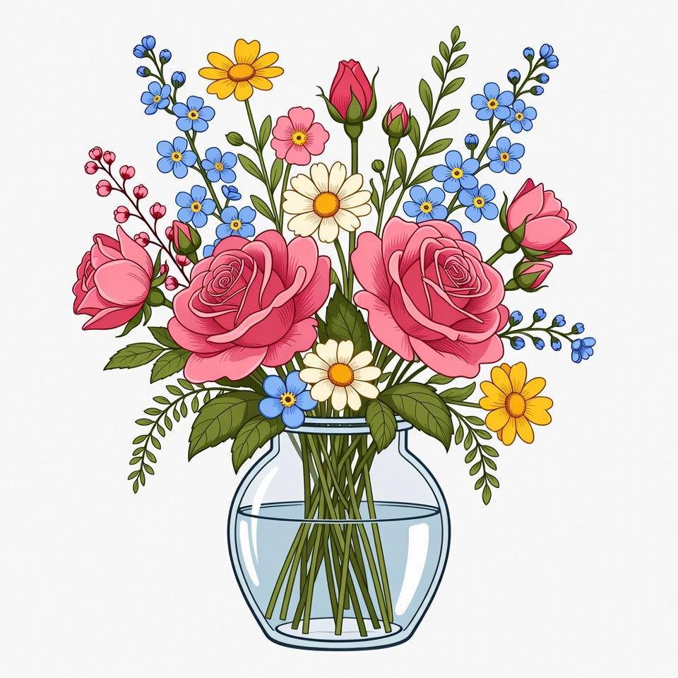 Colorful Flower Bouquet in Glass Vase Colorful Flower Bouquet in Glass Vase