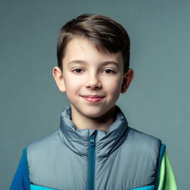 Smiling boy in colorful vest Smiling boy in colorful vest