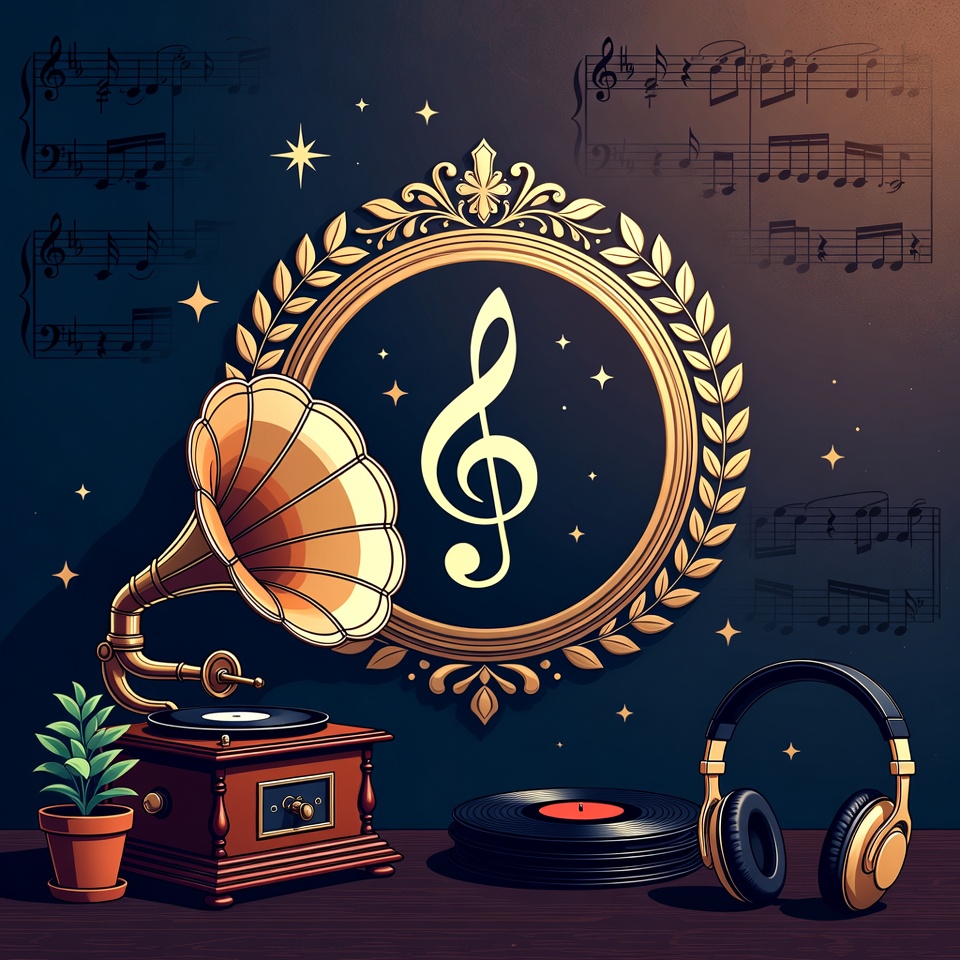Vintage Gramophone with Music Notes Illustration Vintage Gramophone with Music Notes Illustration