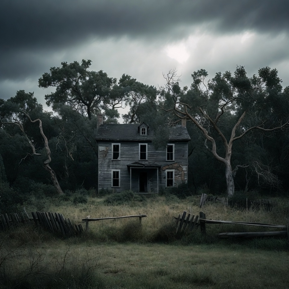 Abandoned House in Stormy Forest Abandoned House in Stormy Forest