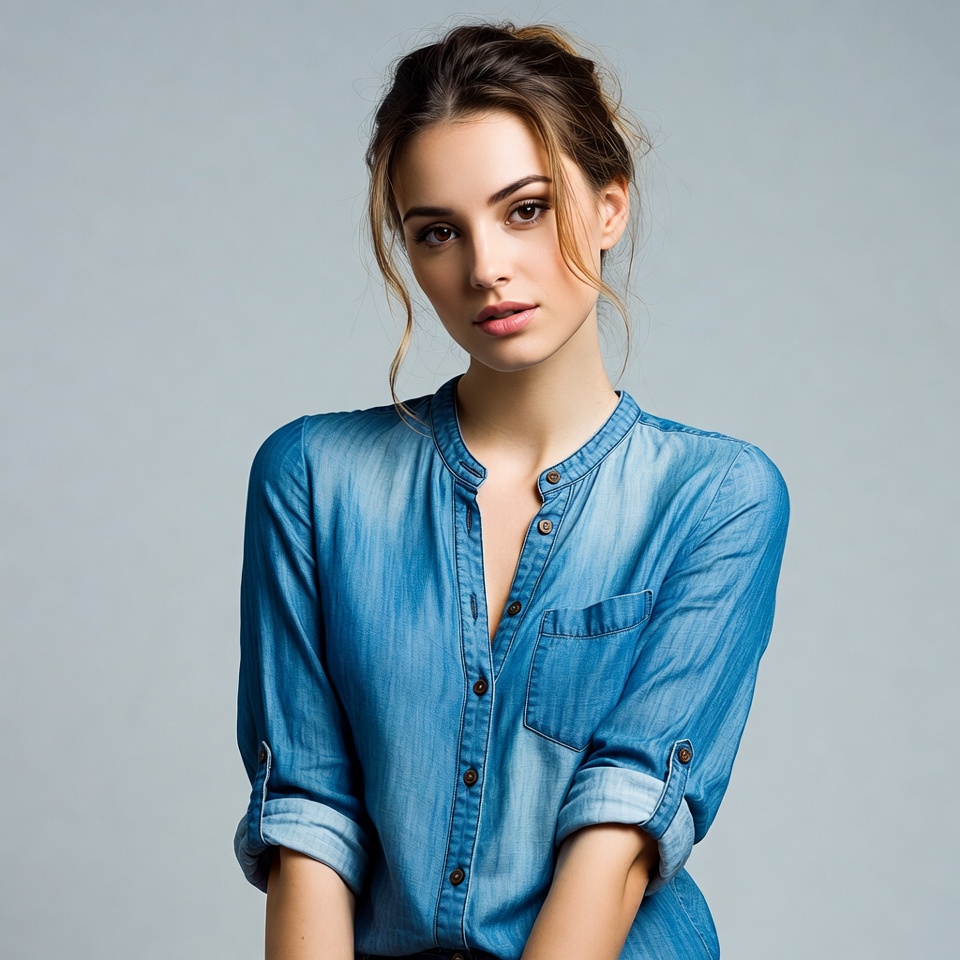 Woman in blue denim shirt Woman in blue denim shirt