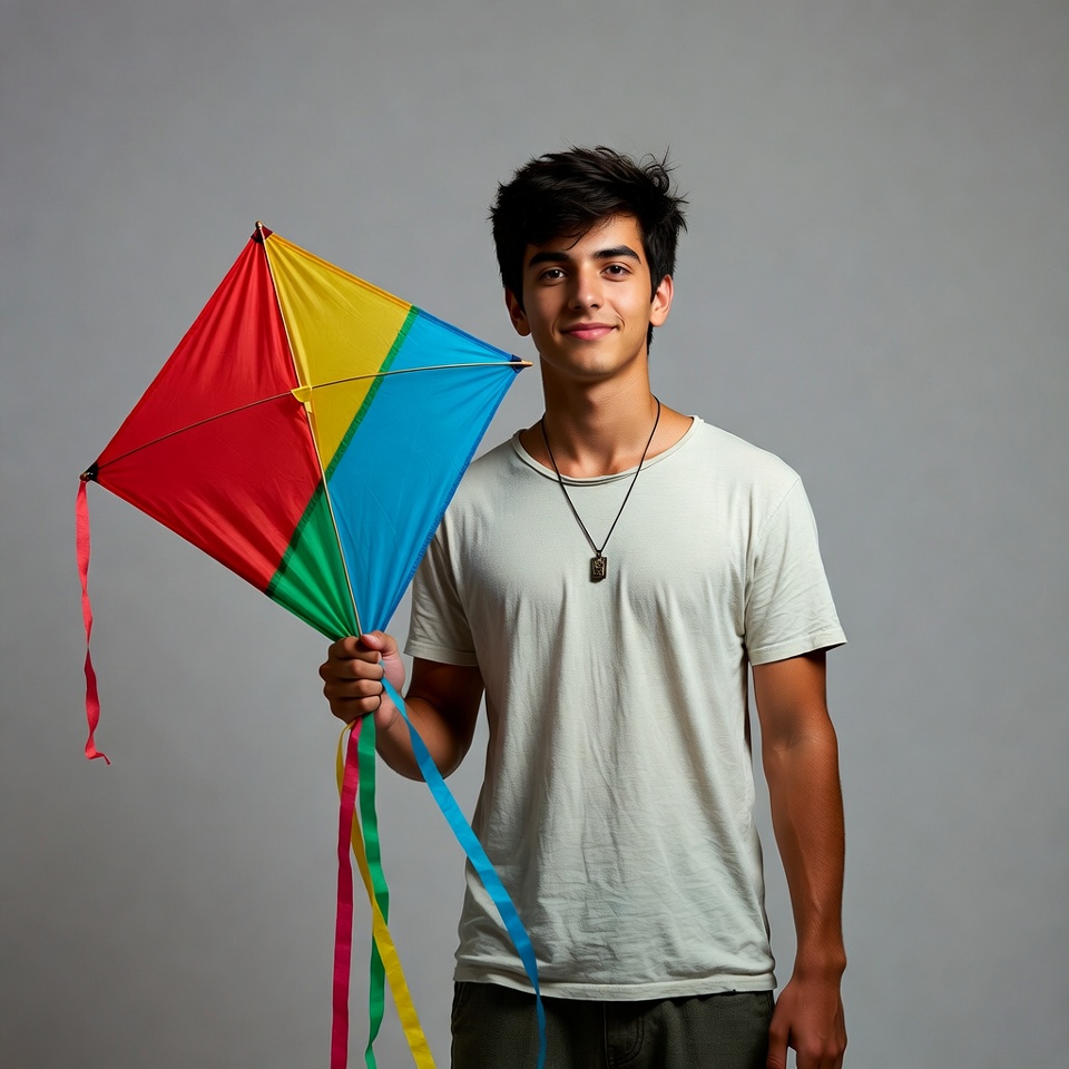 Boy holding colorful kite Boy holding colorful kite