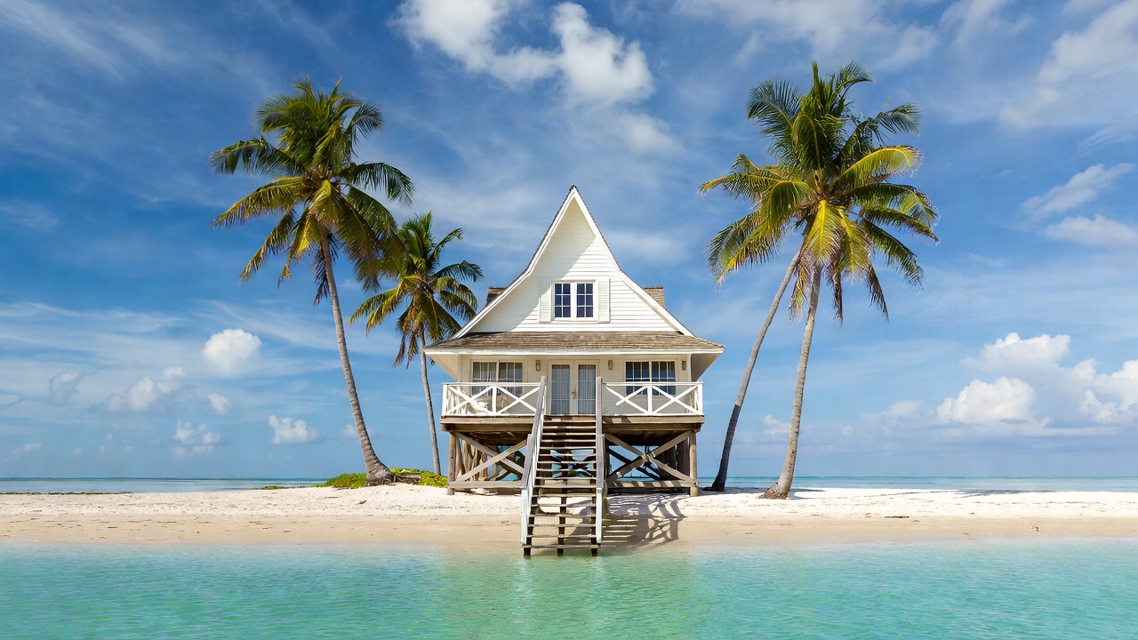 White house on tropical island White house on tropical island