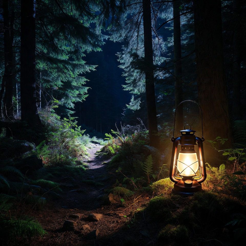 Lantern on Forest Path Lantern on Forest Path