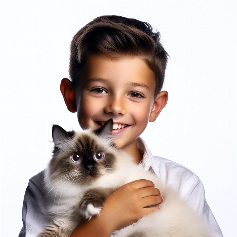 Boy holding cute Birman kitten Boy holding cute Birman kitten