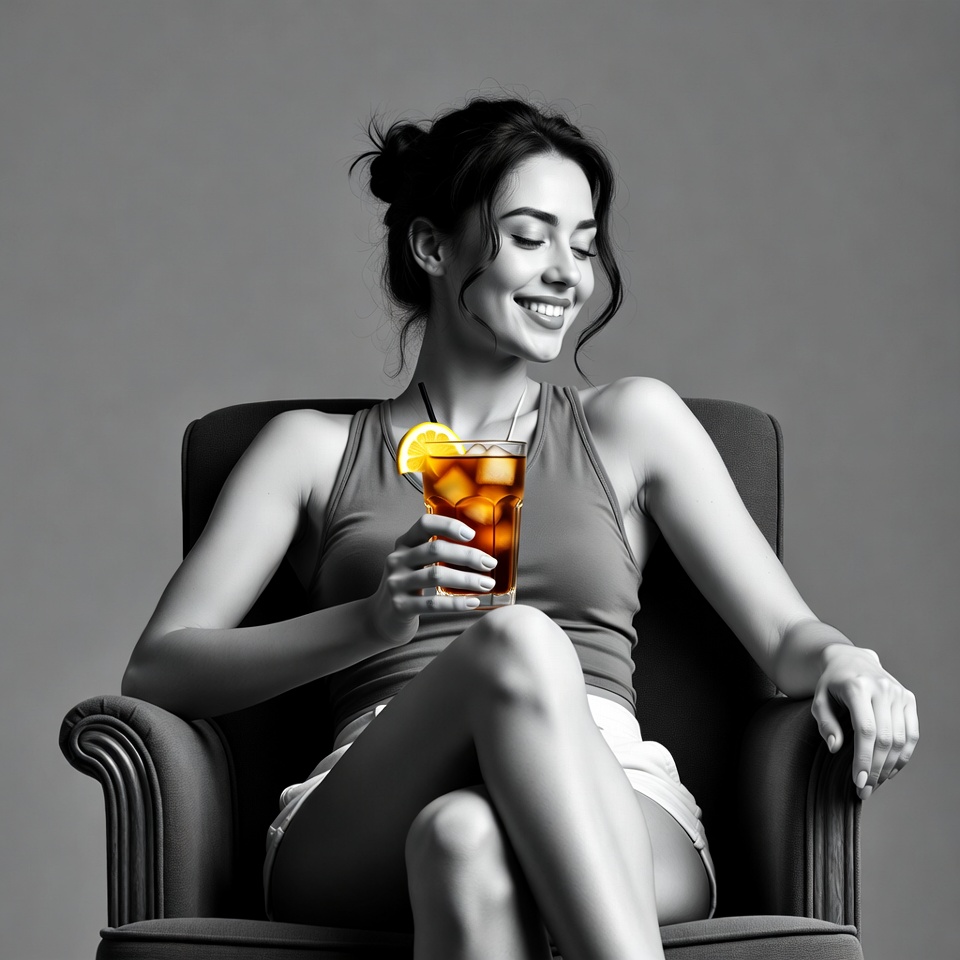 Woman holding iced tea with lemon Woman holding iced tea with lemon