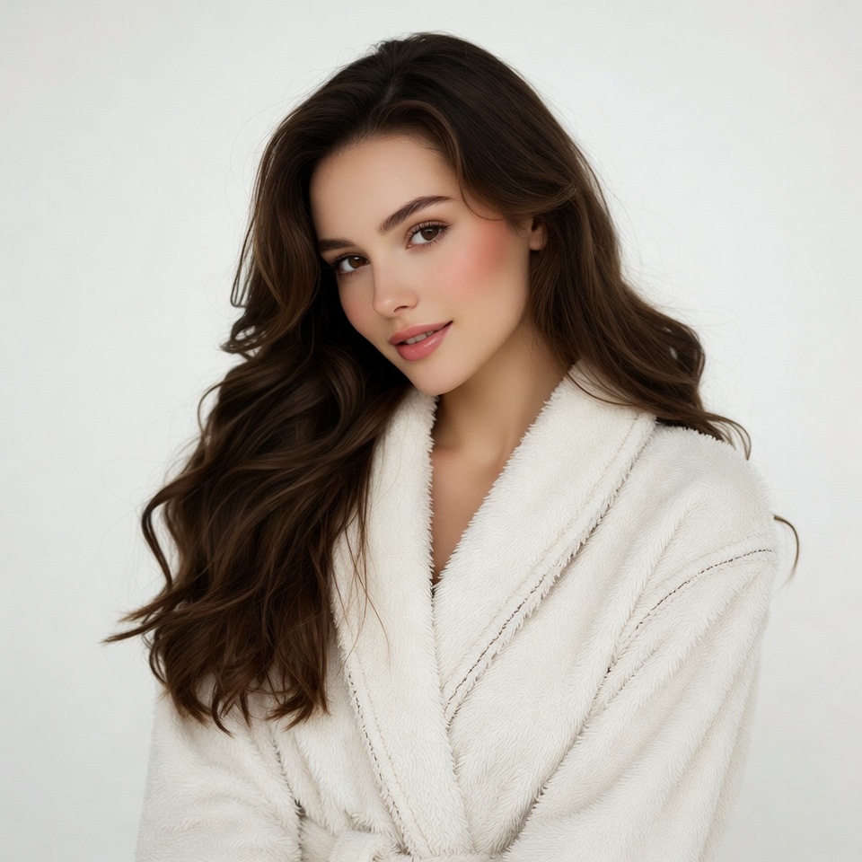 Beautiful woman in white bathrobe Beautiful woman in white bathrobe