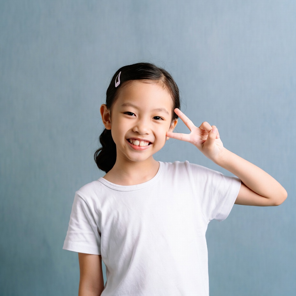Asian girl making peace sign Asian girl making peace sign
