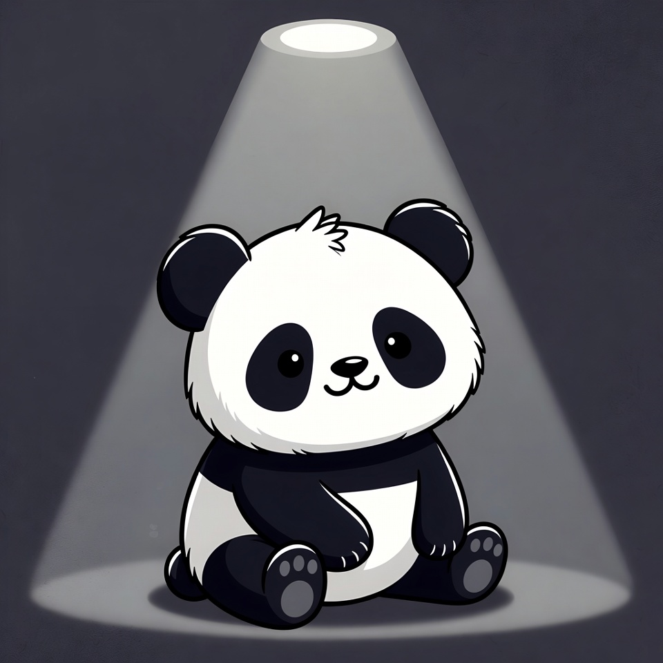 Cute panda in spotlight Cute panda in spotlight