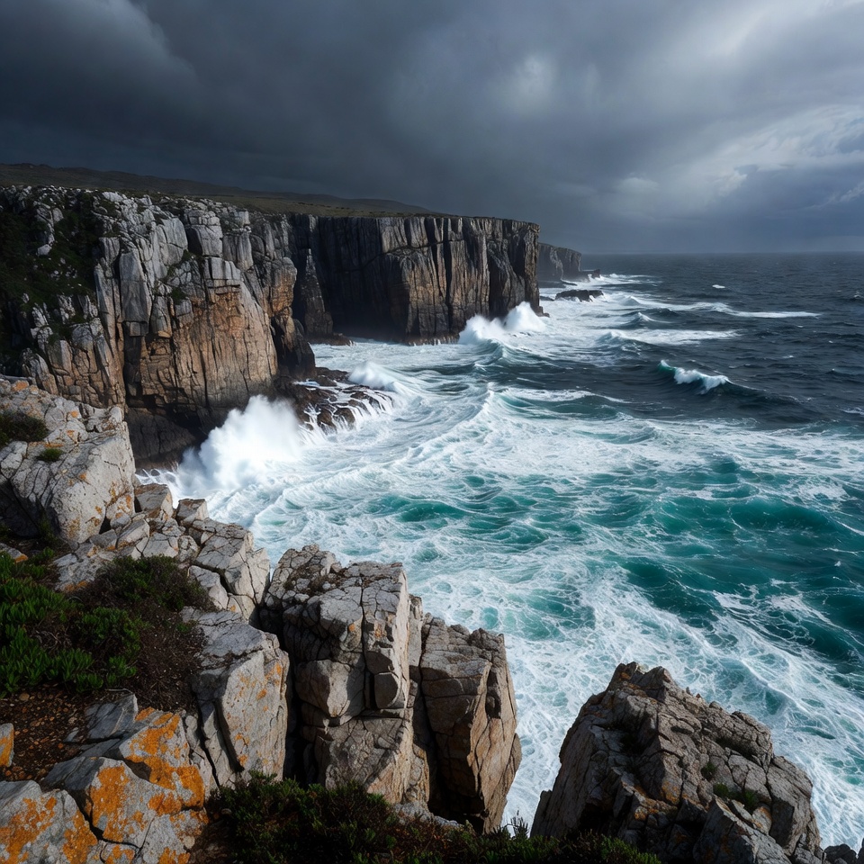 Stormy Ocean Crashing Against Rocky Cliffs Stormy Ocean Crashing Against Rocky Cliffs