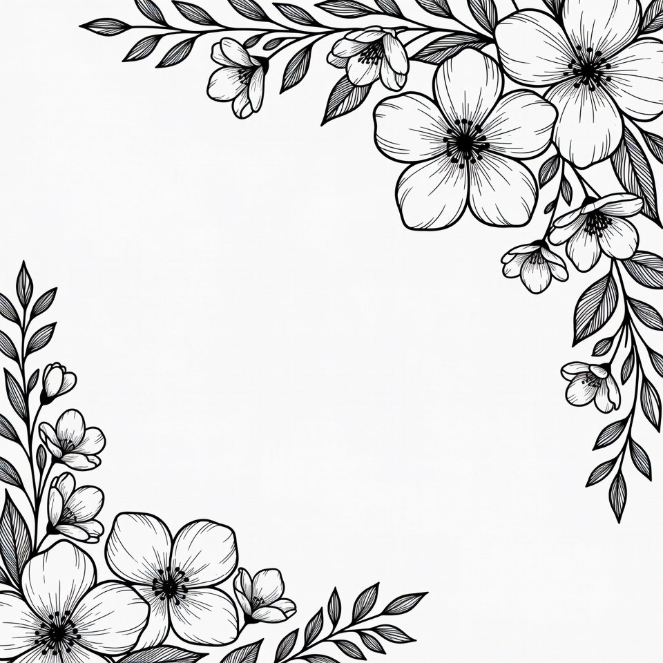 White Floral Corner Border Illustration White Floral Corner Border Illustration