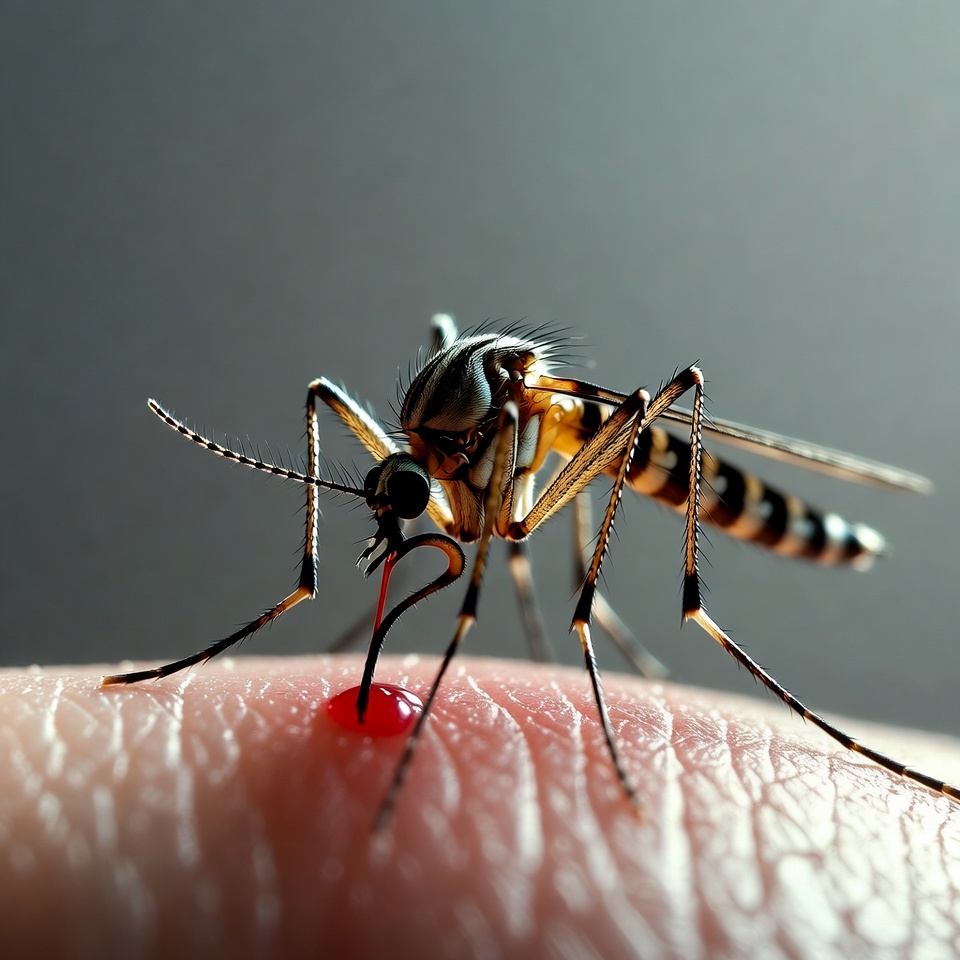 Mosquito biting human skin Mosquito biting human skin